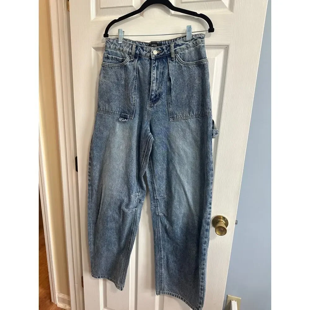 AFRM Rhett Carpenter Barrel Jeans Sz 29 Blue Denim Jeans Utility GREAT! - Picture 4 of 7